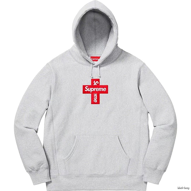 Supreme Streetwear Logo hoodie Gray Red Oversized with Logo Accent