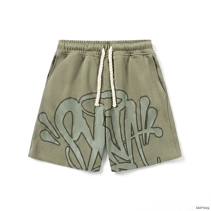 SynaWorld graffiti-style military green shorts