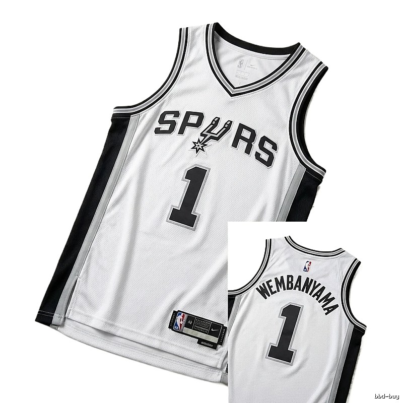The white and black basketball uniform of Spurs' Wembanyama