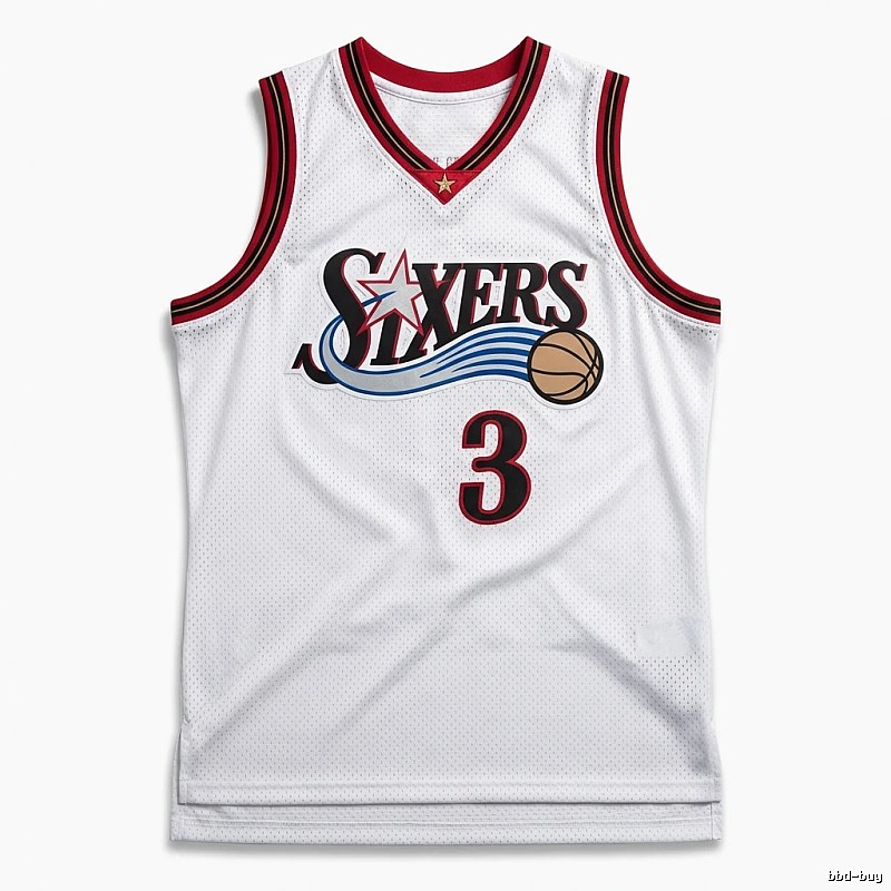 The white basketball uniform of Allen Iverson of the Philadelphia 76ers.