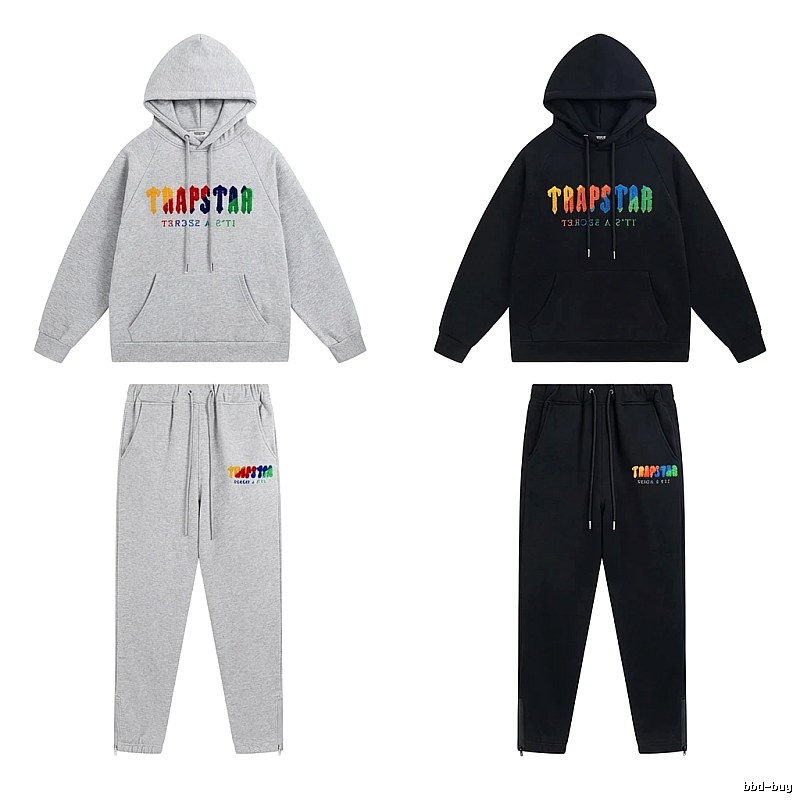 Trapstar Rainbow Wind Grey/Black Hooded Set