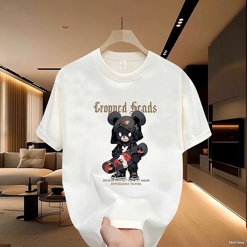 Trendy Brand Skateboarding Bear Street Style Off-white T-Shirt