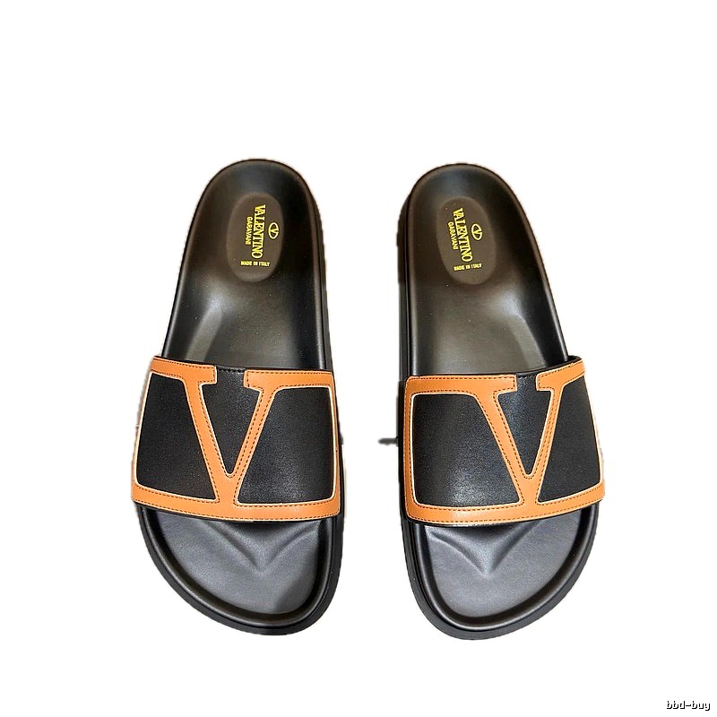 Valentino V-logo Casual Black and Brown Slide Sandals