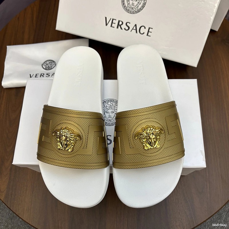 Versace Medusa Luxury Style White Gold Slides