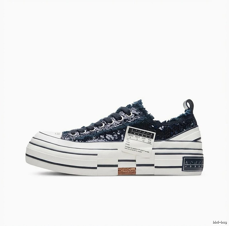 Xvessel denim-style black and white canvas shoes